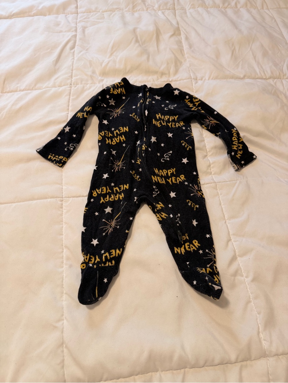 Old Navy Black and Gold 'Happy New Year' Kids One-Piece Footie Pajamas